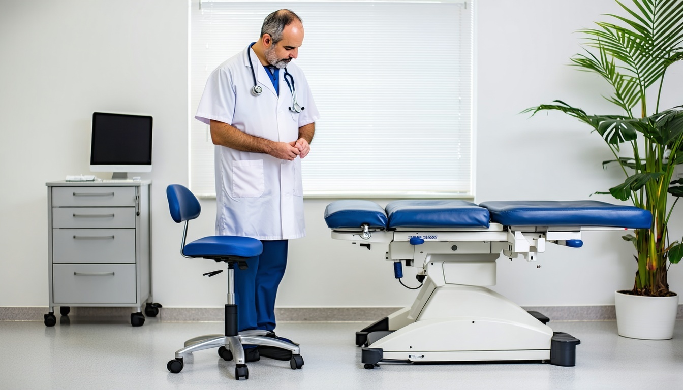 Veterinarian using ergonomic Crown Seating stool in a clinical setting